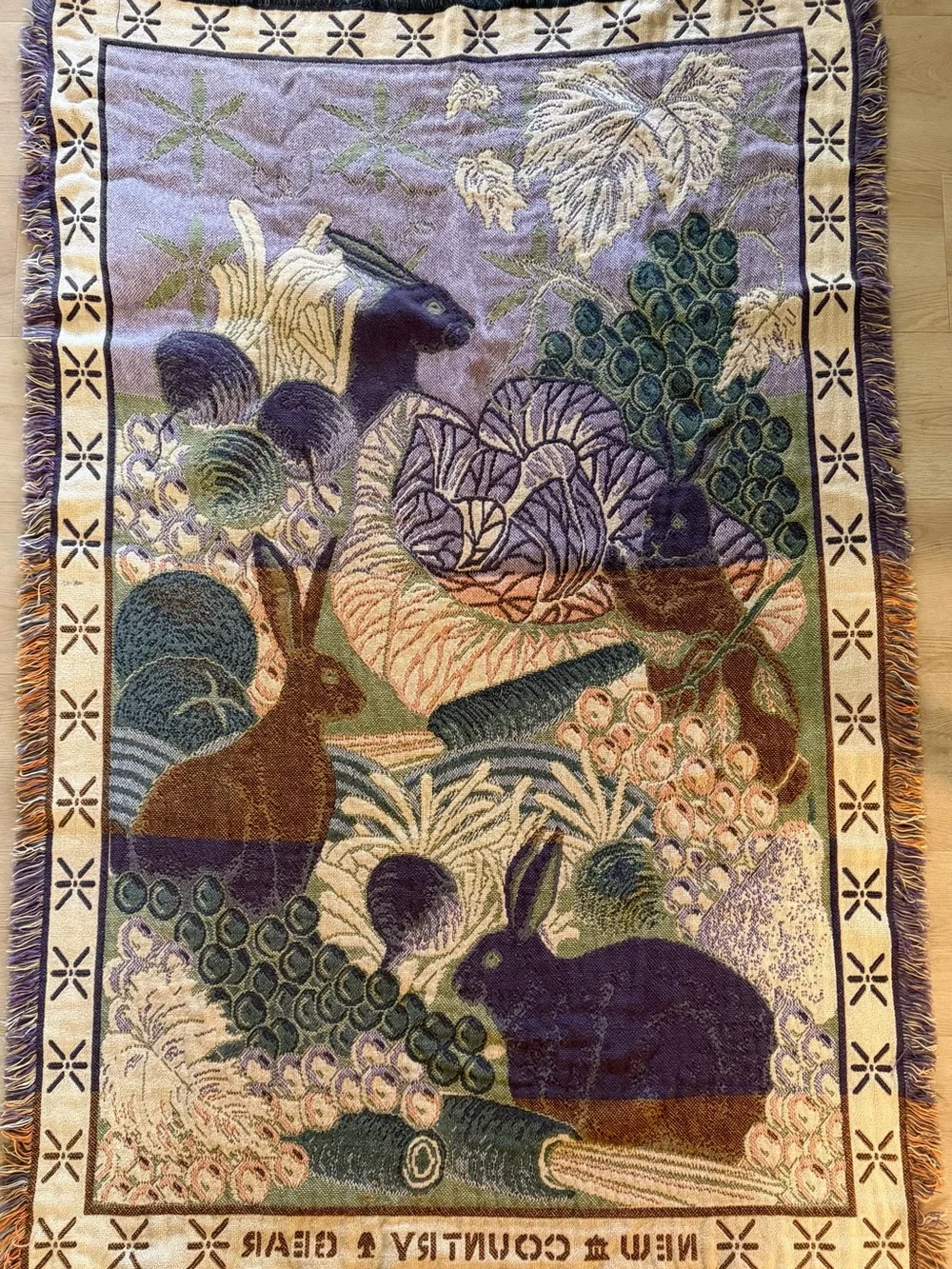 New Country Gear Bunny Rabbit Garden Woven Tapestry Throw Blanket 44x66